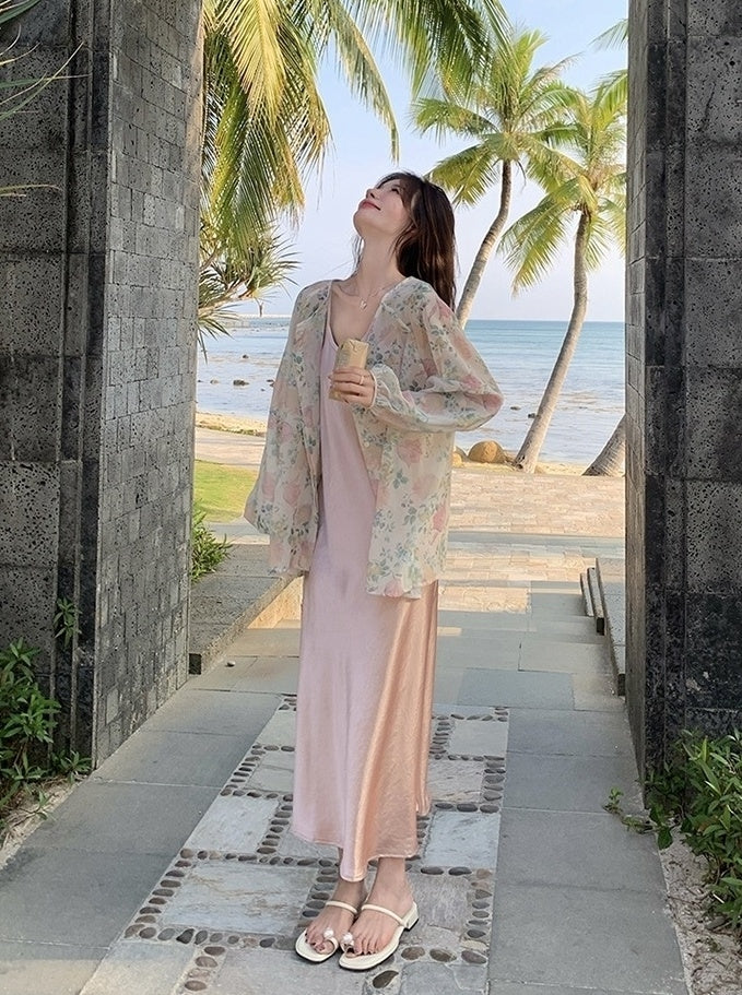 Fashion Print Cardigan And Dress Set