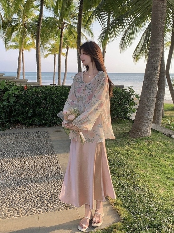 Fashion Print Cardigan And Dress Set