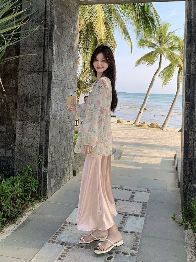 Fashion Print Cardigan And Dress Set