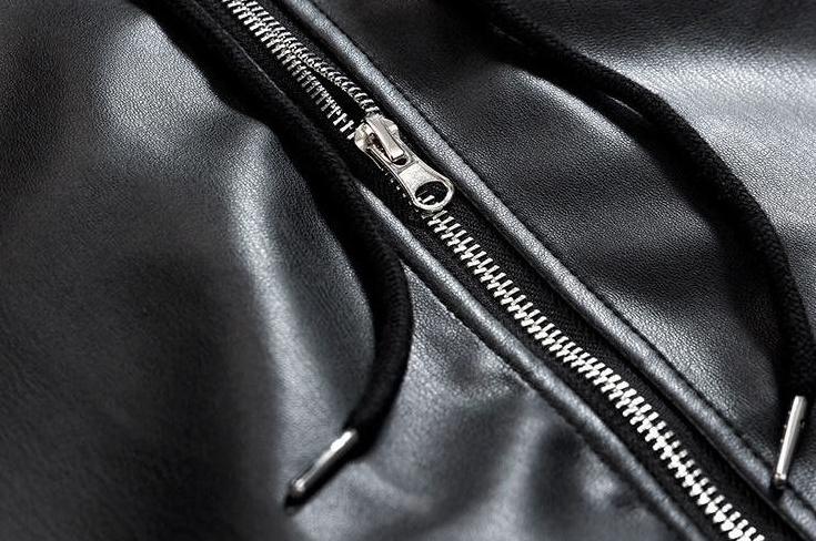 Faux Leather Hooded Patchwork Jacket