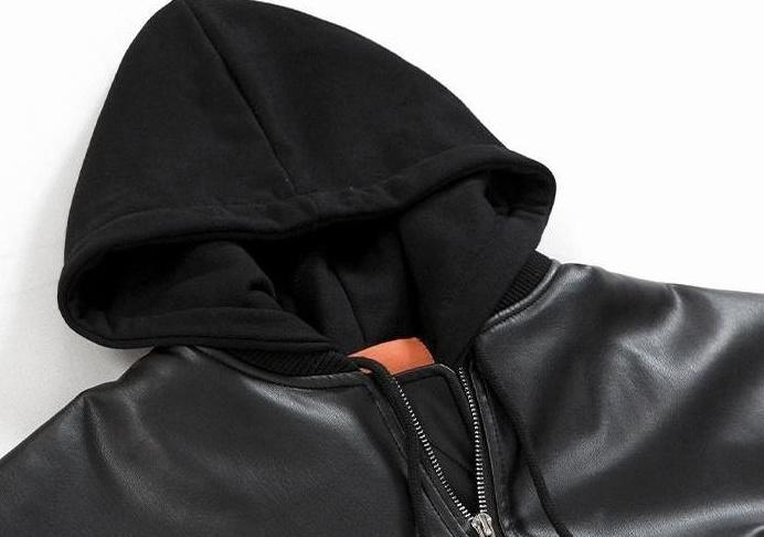Faux Leather Hooded Patchwork Jacket