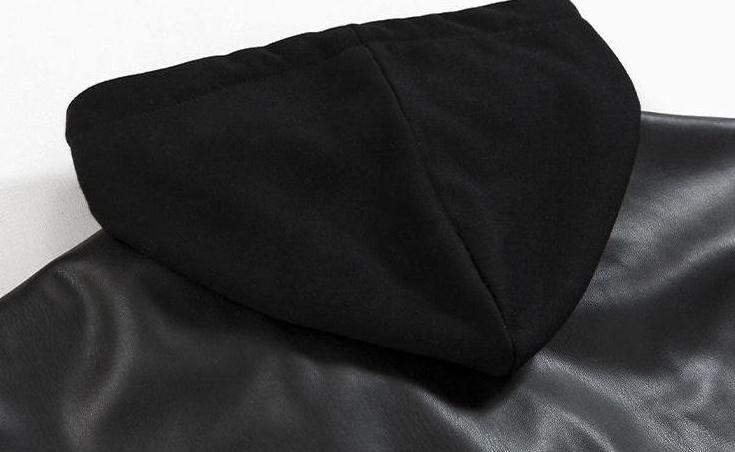 Faux Leather Hooded Patchwork Jacket