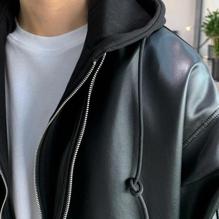 Faux Leather Hooded Patchwork Jacket