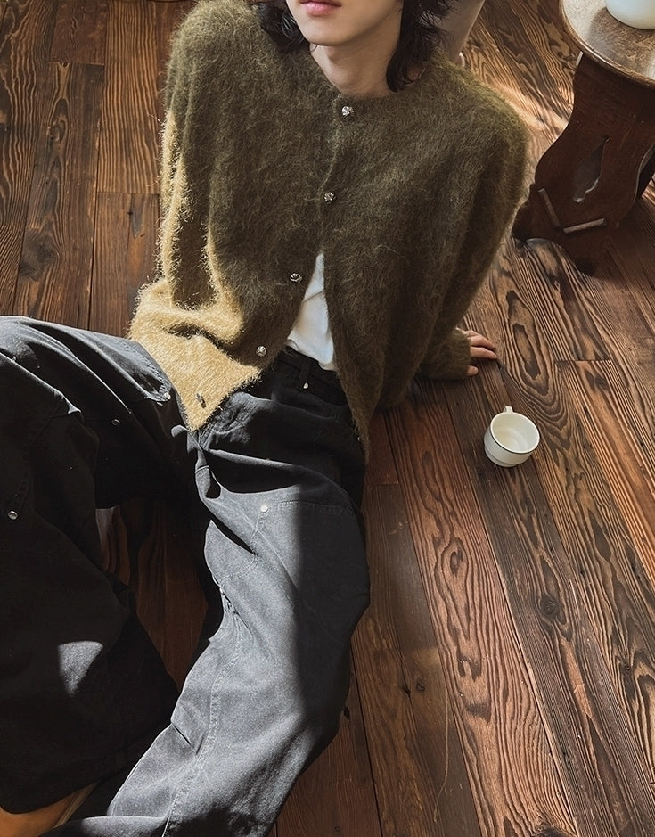 Faux Mink Fur Crew Neck Cardigan