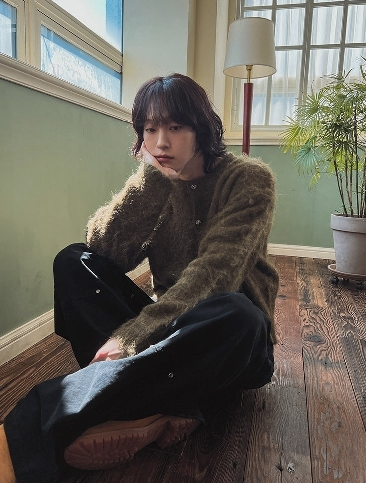 Faux Mink Fur Crew Neck Cardigan