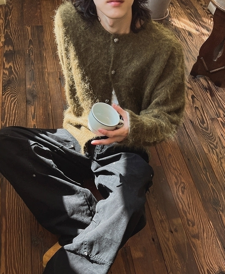 Faux Mink Fur Crew Neck Cardigan