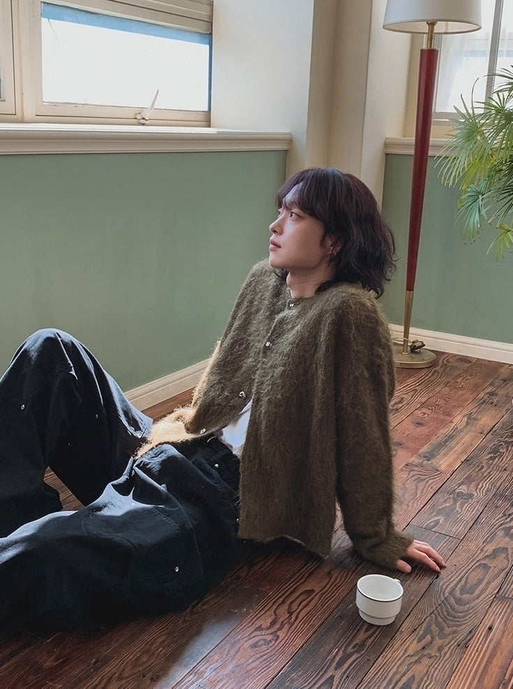 Faux Mink Fur Crew Neck Cardigan