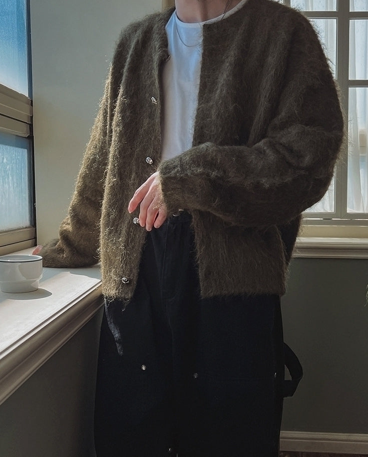 Faux Mink Fur Crew Neck Cardigan