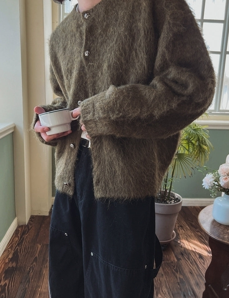 Faux Mink Fur Crew Neck Cardigan