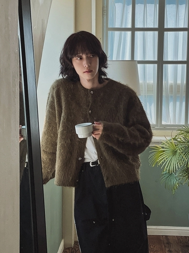 Faux Mink Fur Crew Neck Cardigan