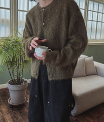 Faux Mink Fur Crew Neck Cardigan