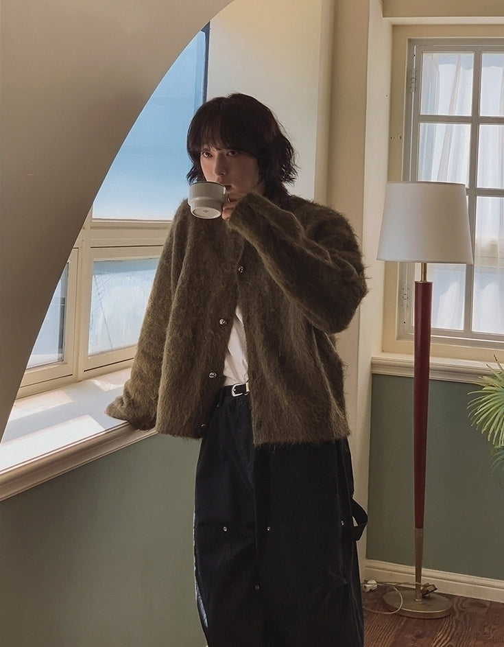 Faux Mink Fur Crew Neck Cardigan