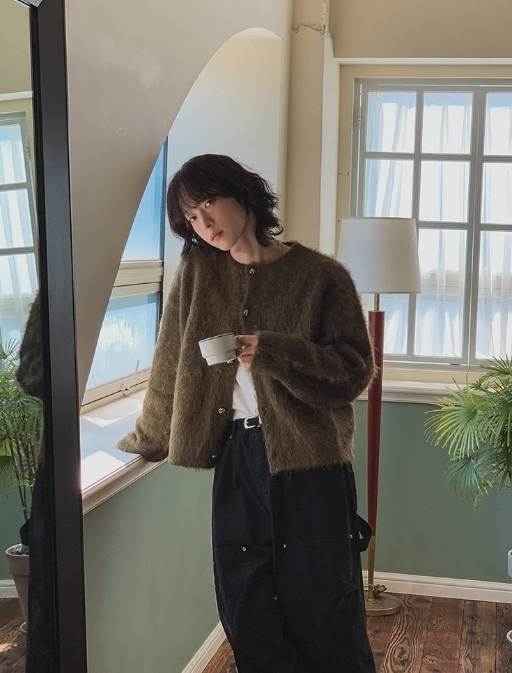Faux Mink Fur Crew Neck Cardigan