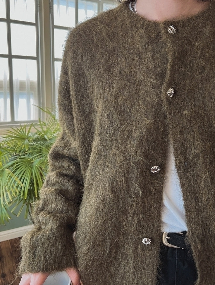 Faux Mink Fur Crew Neck Cardigan