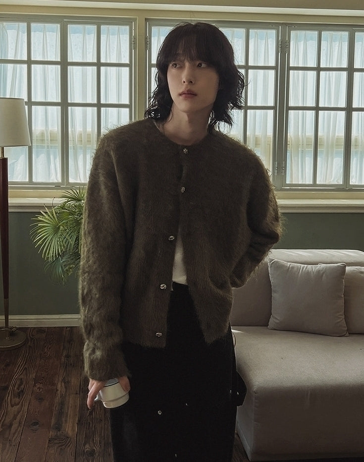 Faux Mink Fur Crew Neck Cardigan