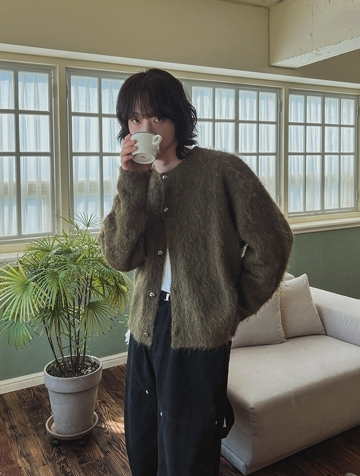 Faux Mink Fur Crew Neck Cardigan
