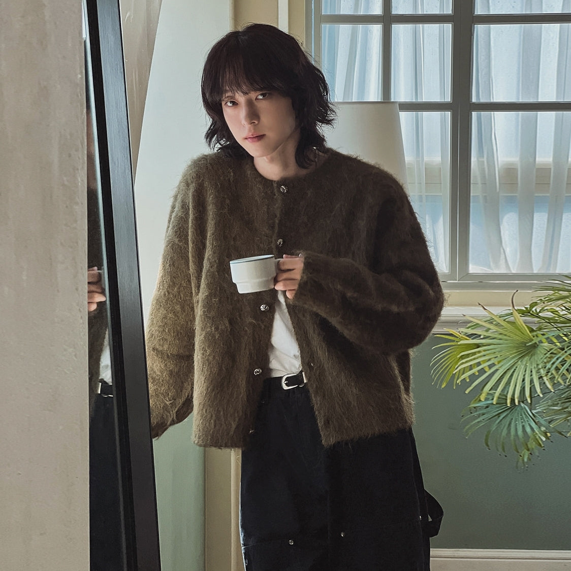 Faux Mink Fur Crew Neck Cardigan