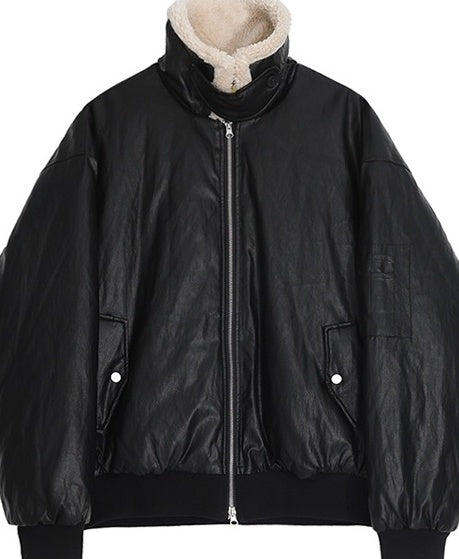 Faux Collar Trendy Pu Jacket