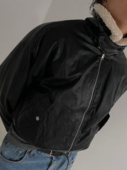 Faux Collar Trendy Pu Jacket