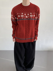 Festive Fair Isle Jacquard Knit Pullover Sweater