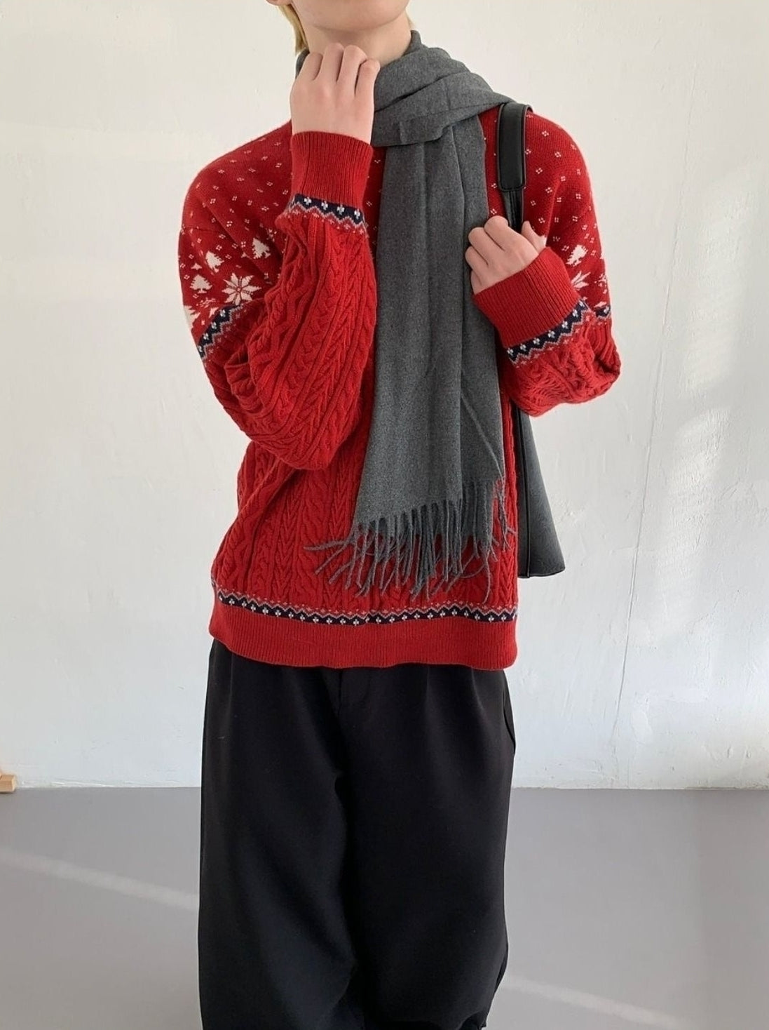 Festive Fair Isle Jacquard Knit Pullover Sweater