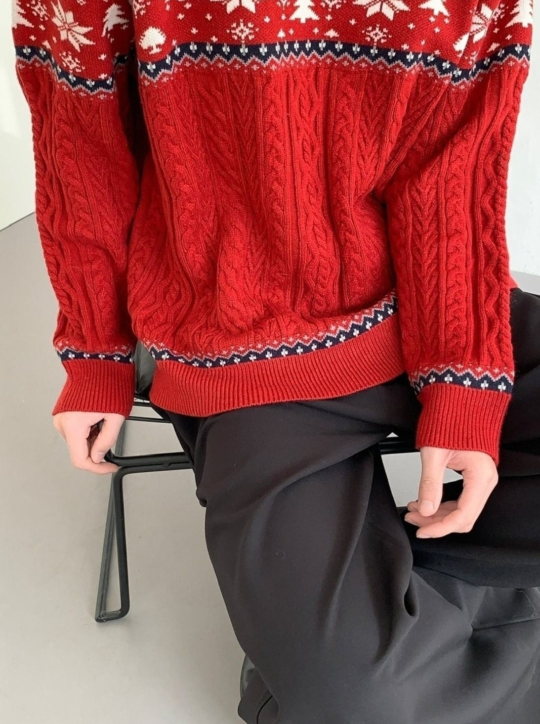 Festive Fair Isle Jacquard Knit Pullover Sweater