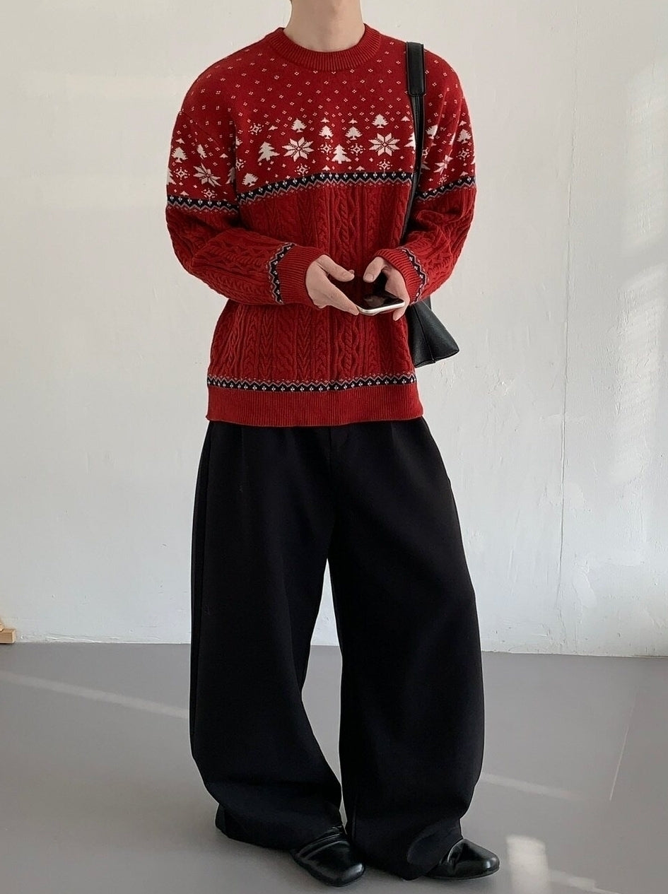 Festive Fair Isle Jacquard Knit Pullover Sweater