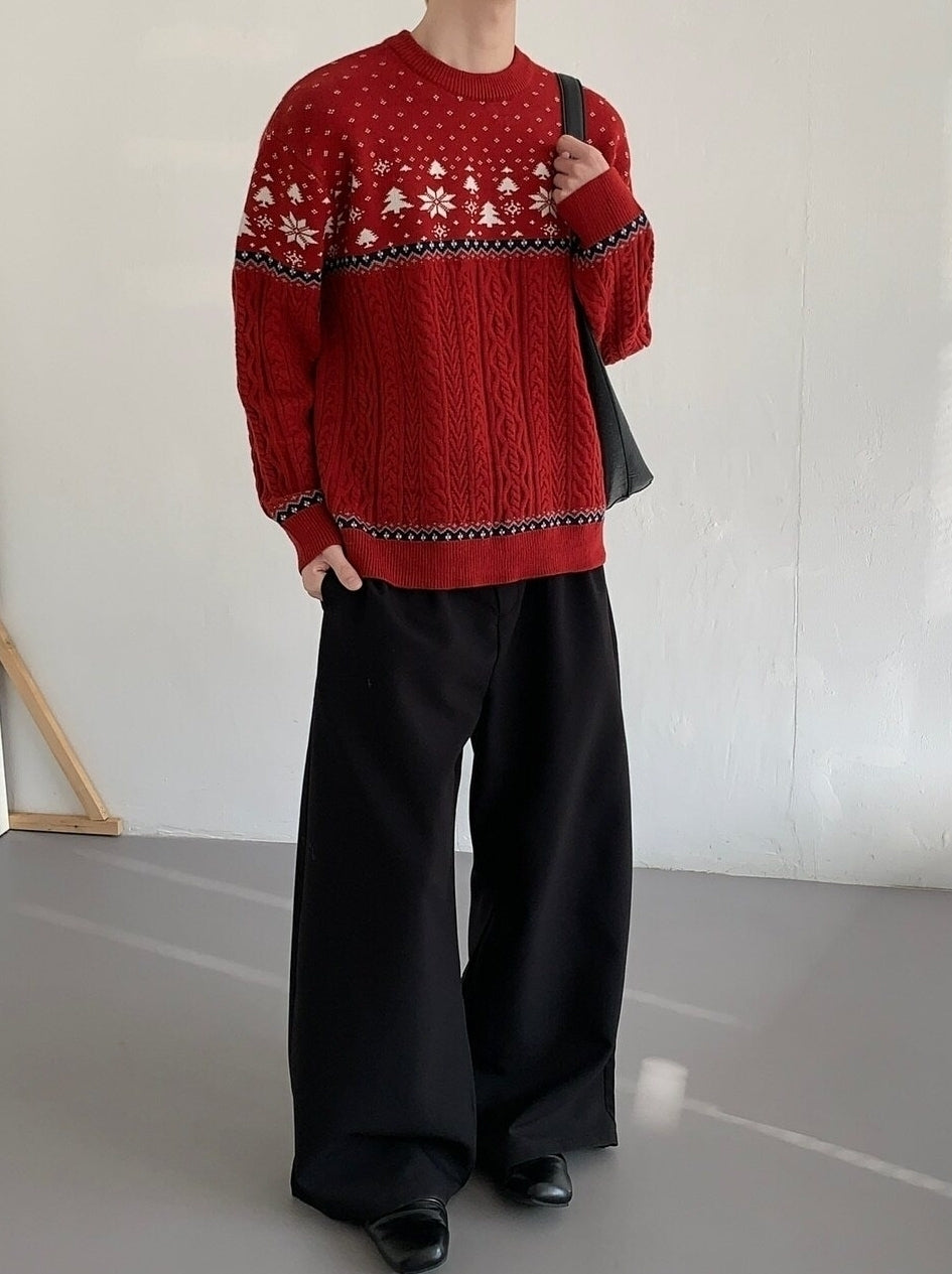 Festive Fair Isle Jacquard Knit Pullover Sweater