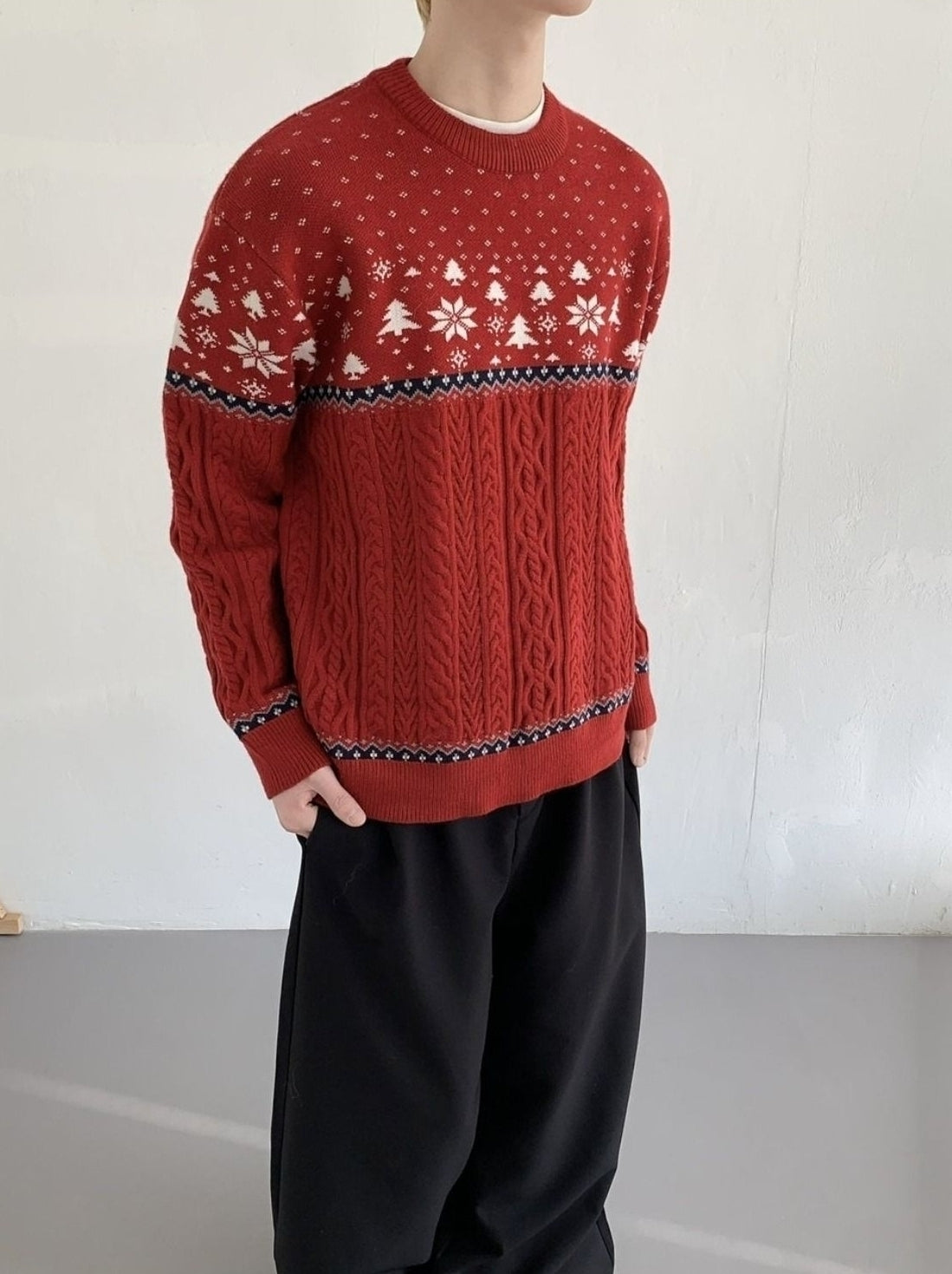 Festive Fair Isle Jacquard Knit Pullover Sweater