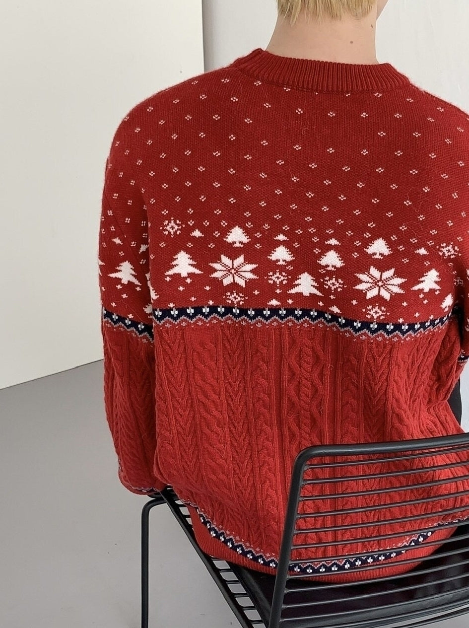 Festive Fair Isle Jacquard Knit Pullover Sweater