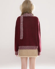 Festive Red Knit Cardigan Sweater Jacket
