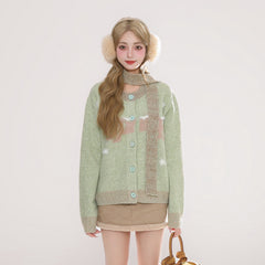 Festive Red Knit Cardigan Sweater Jacket
