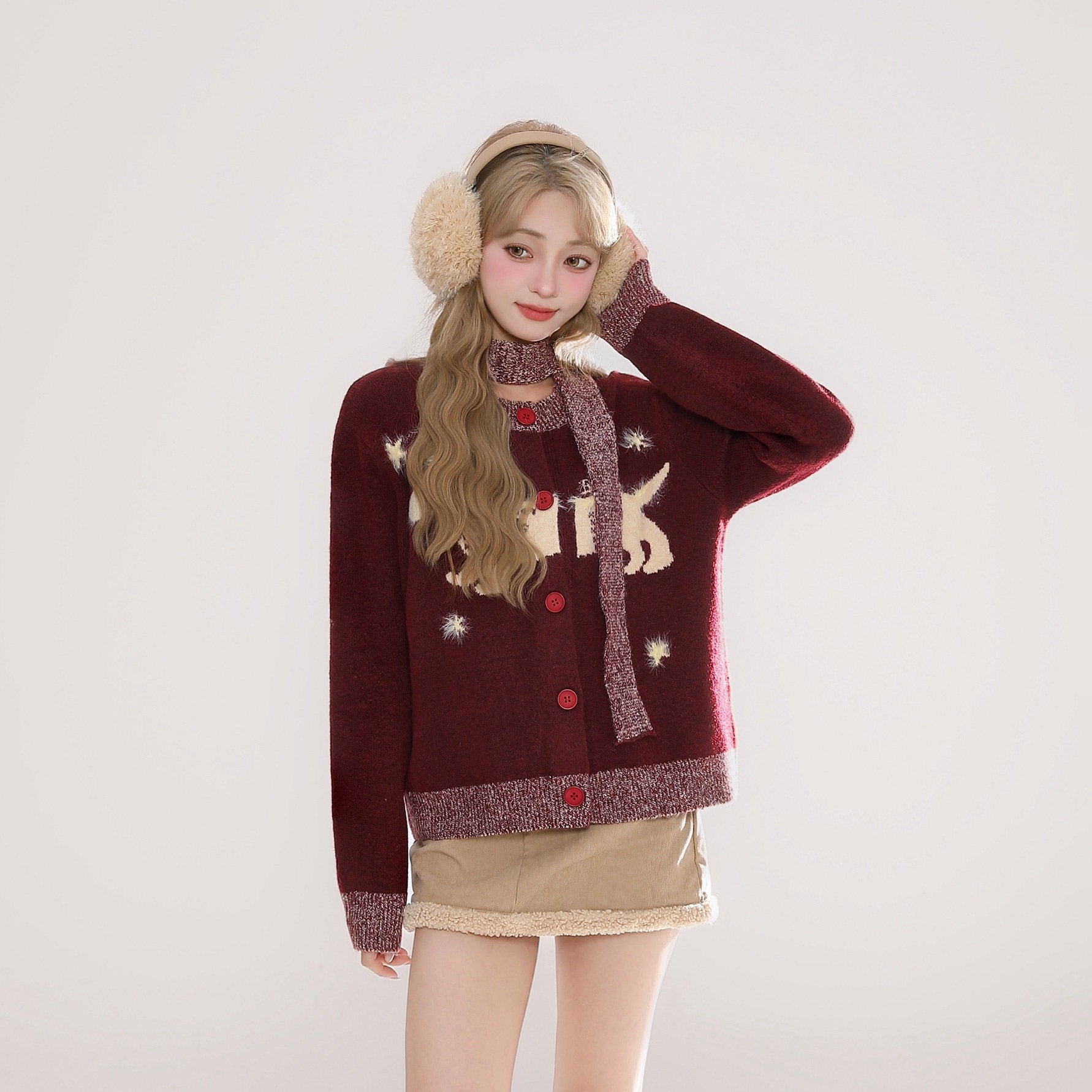 Festive Red Knit Cardigan Sweater Jacket