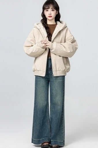 Fleece Lined Hooded Faux Leather Jacket
