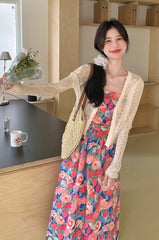 Floral Chiffon Cardigan Dress Set