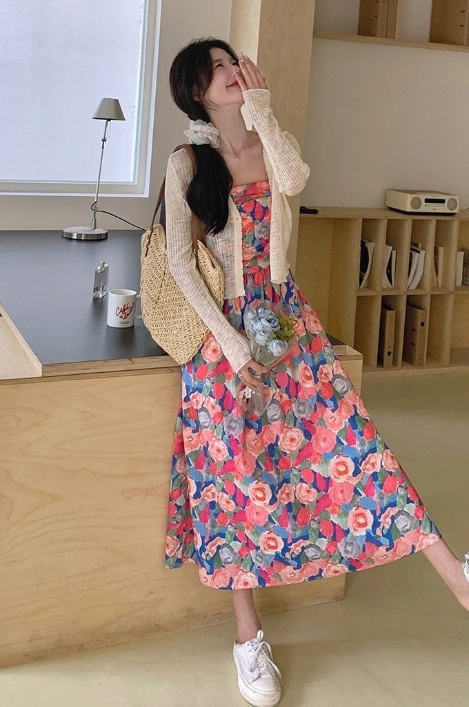 Floral Chiffon Cardigan Dress Set