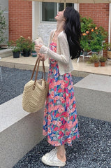 Floral Chiffon Cardigan Dress Set