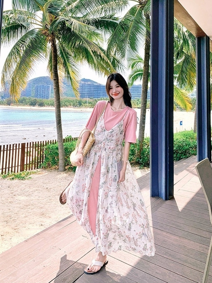 Floral Dress And T Shirt Set Summer Collection