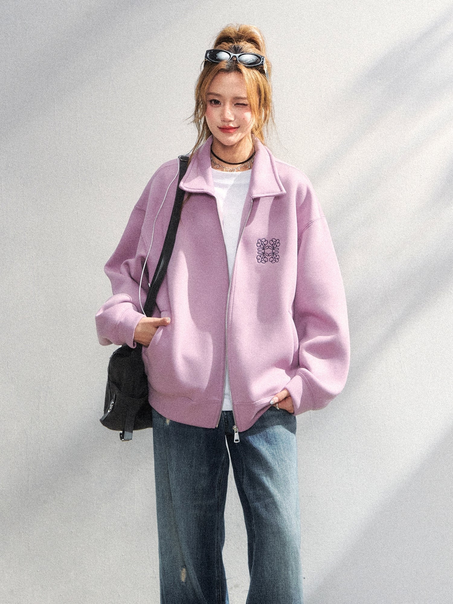 Floral Embroidered Air Layer Casual Jacket