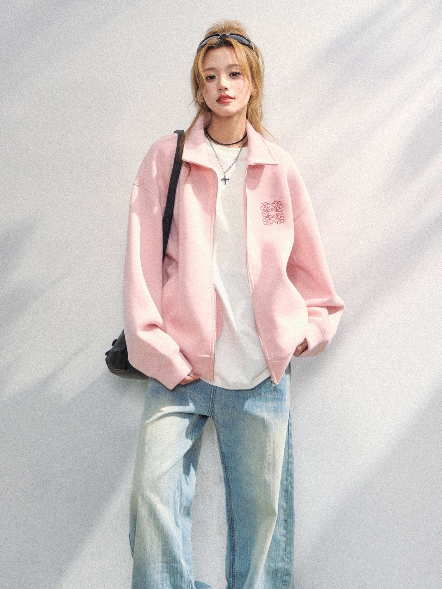 Floral Embroidered Air Layer Casual Jacket