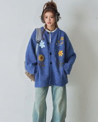 Floral Embroidered Knit Cardigan Sweater