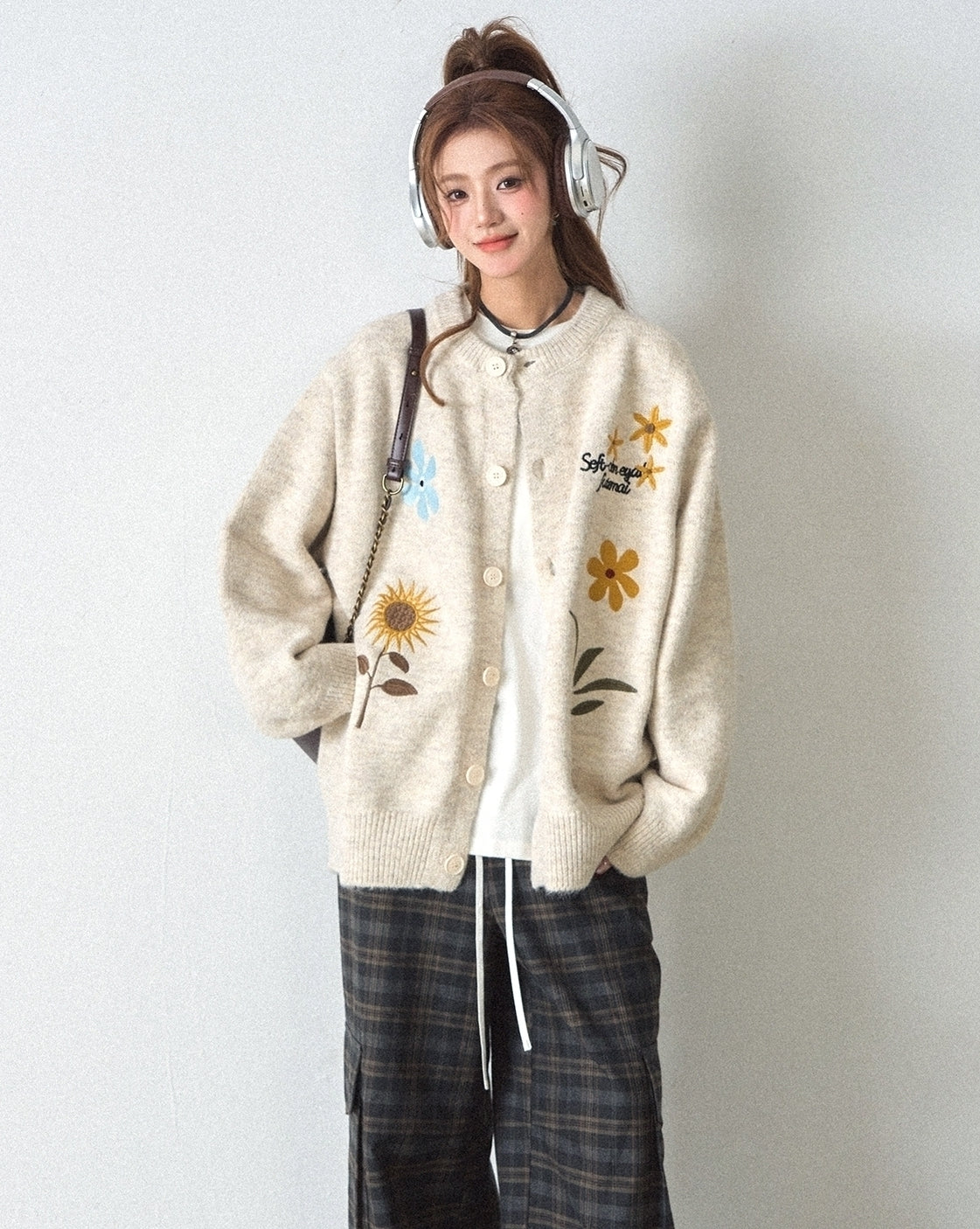 Floral Embroidered Knit Cardigan Sweater