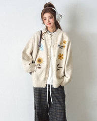 Floral Embroidered Knit Cardigan Sweater