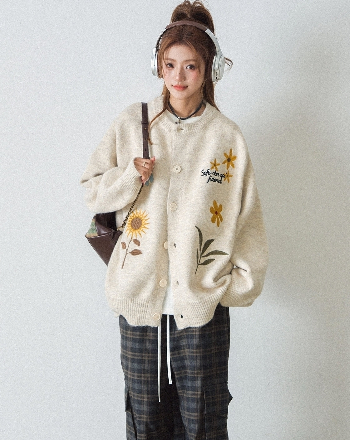 Floral Embroidered Knit Cardigan Sweater