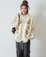 Floral Embroidered Knit Cardigan Sweater