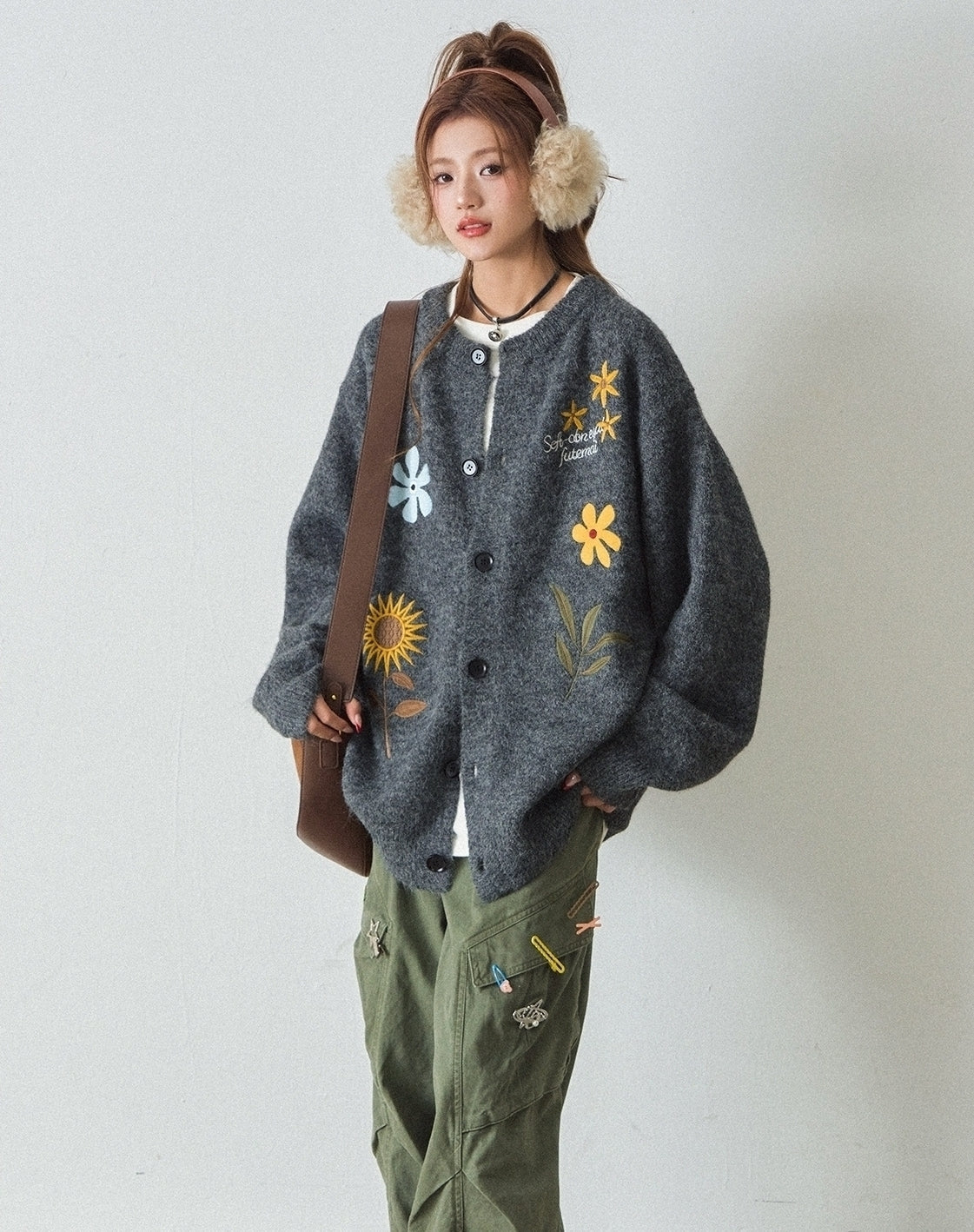 Floral Embroidered Knit Cardigan Sweater