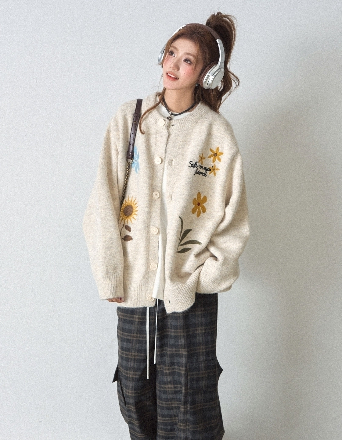 Floral Embroidered Knit Cardigan Sweater