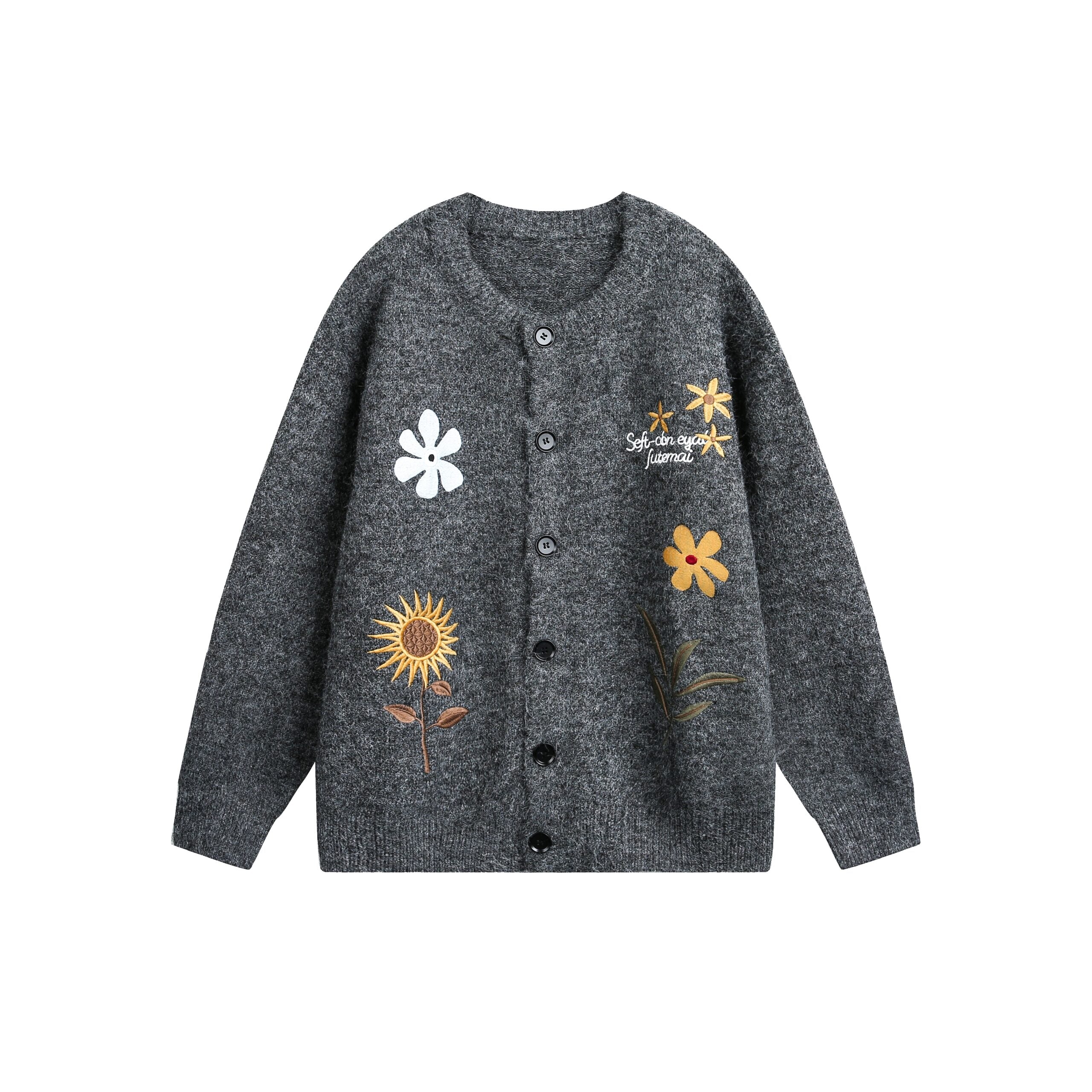 Floral Embroidered Knit Cardigan Sweater
