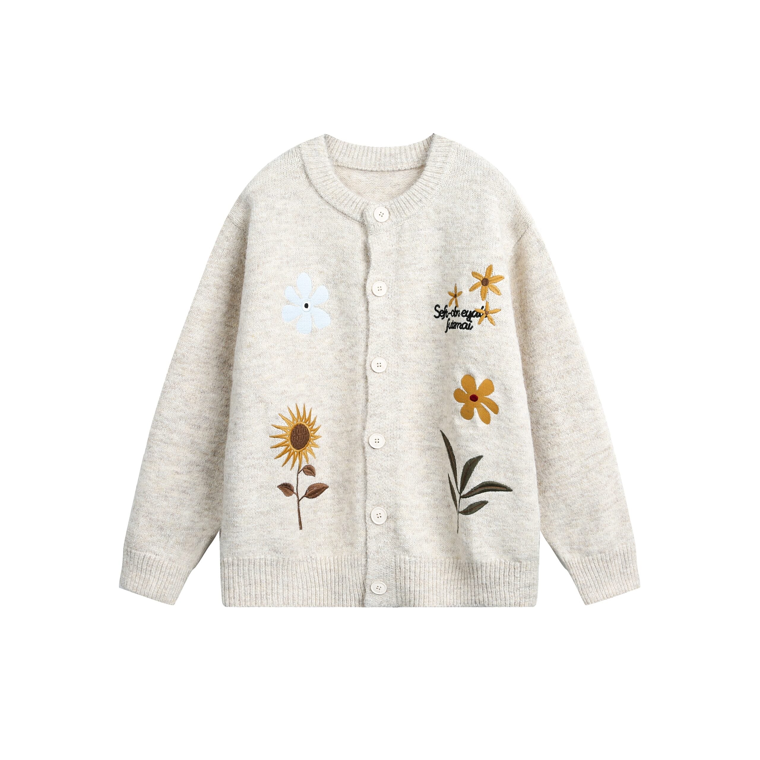 Floral Embroidered Knit Cardigan Sweater