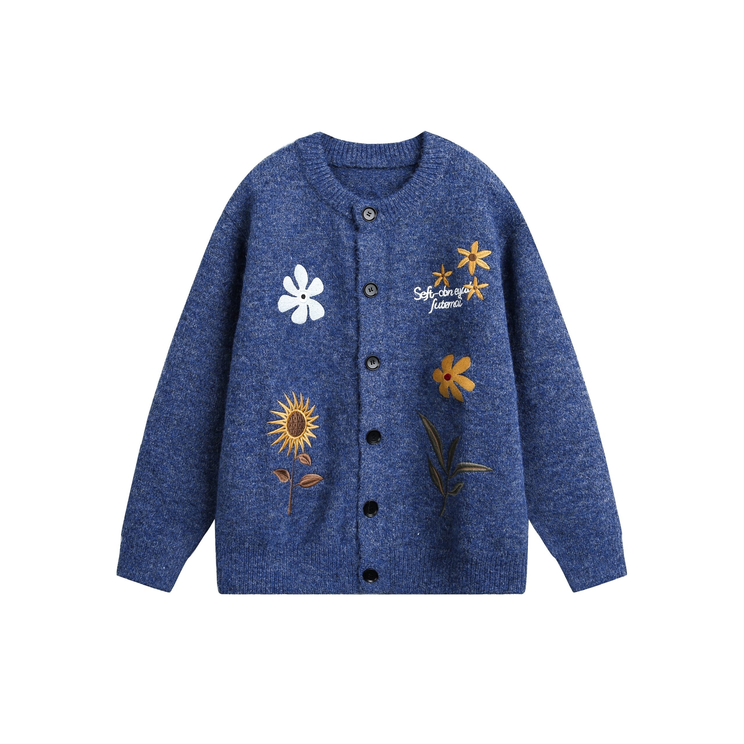 Floral Embroidered Knit Cardigan Sweater